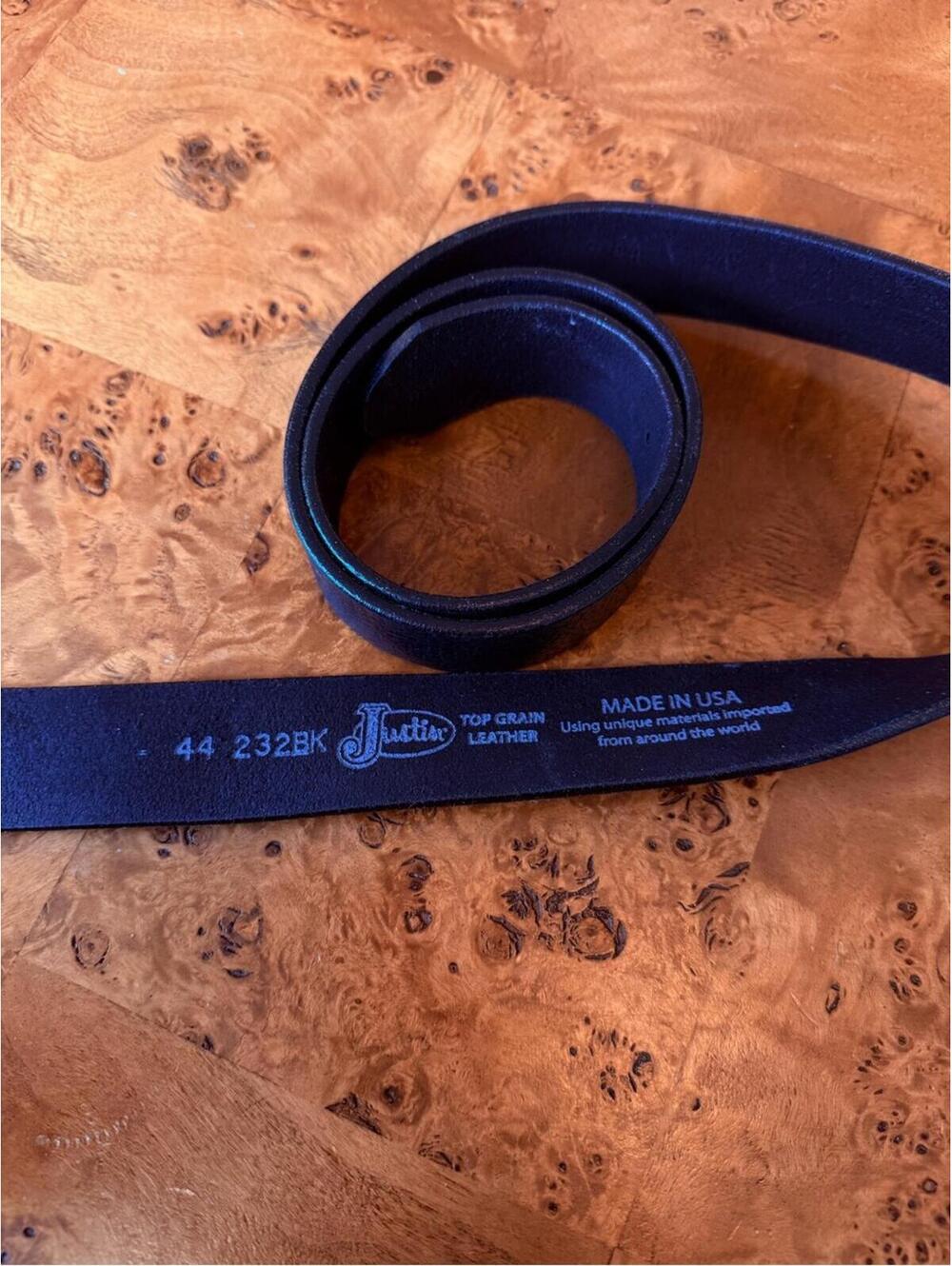 Justin Boots Black Top Grain Leather Men’s Belt Strap